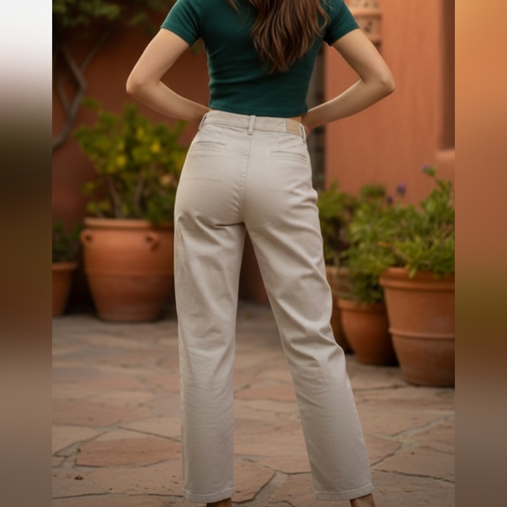 Vtg Lee 14 Long Straight At The Waist Khaki Pants Flax Beige 90s